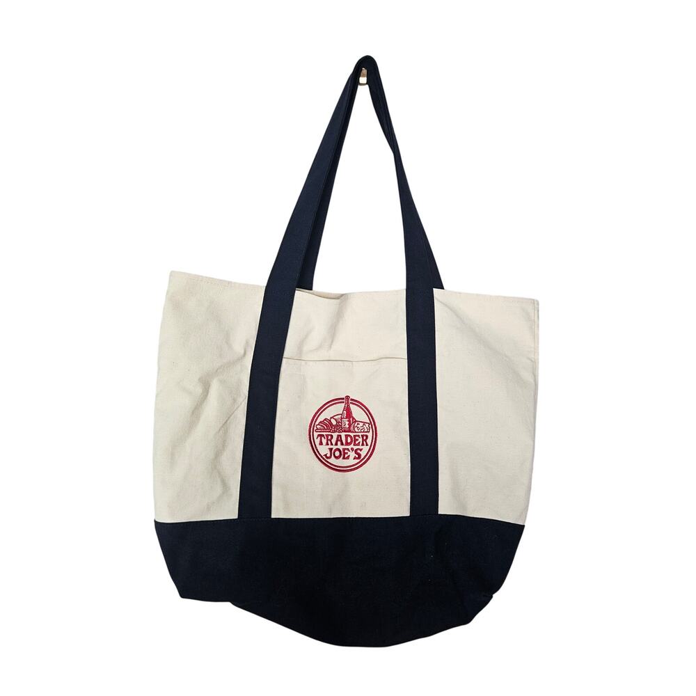 Trader Joe's Embroidered Boat Tote Bag Reusable Canvas Navy Gorpcore Market